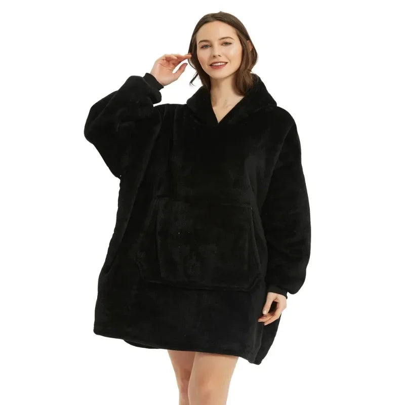 Winter Blanket Hoodie Oversized Warm Wearable Blankets 850grams Microfiber Plush Pullover Robe Fleece Blanket Sweatshirt Women