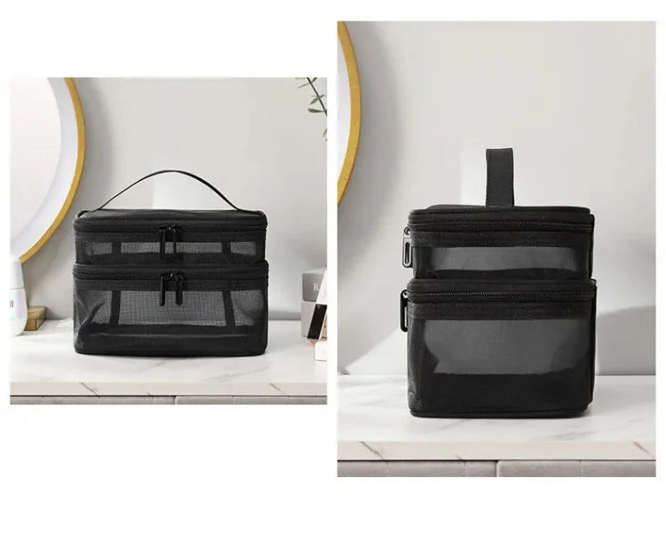 Bathroom Travel Mesh Makeup Storage Bag Cosmetics Make Up Skincare Organizer Box Plastic Container Handbag For Women Men