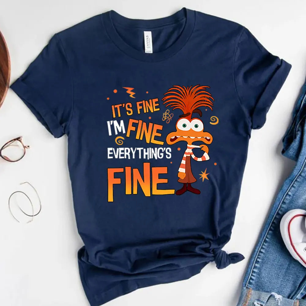 Anxiety Shirt Inside Out 2 T-Shirt Everything Is Fine Anxiety Inside Out Emotions Shirts Retro Mental Health Family Vacation Tee