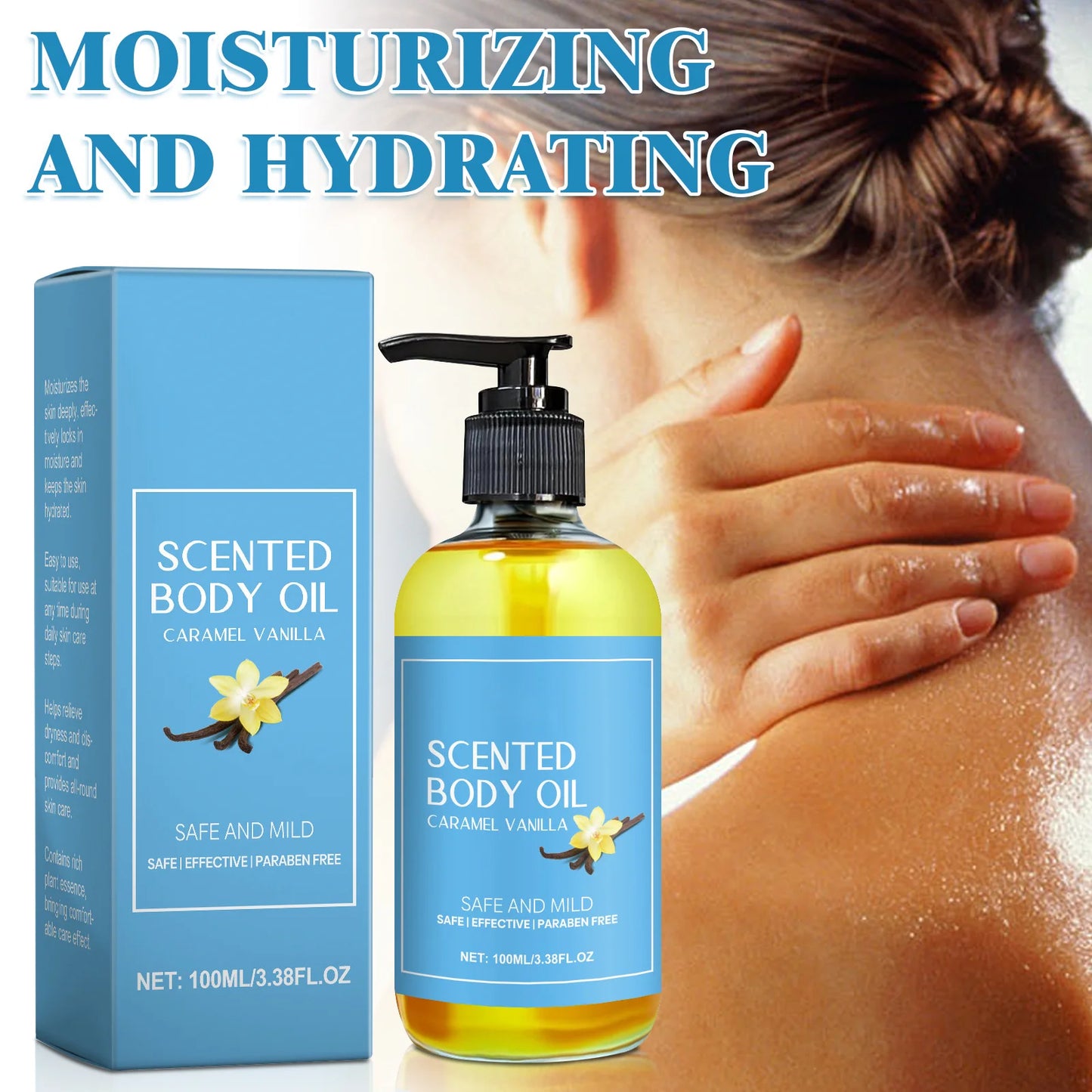 Stress Relief Body Oil with Vanilla - Deeply Moisturizes & Soothes Muscles, Herbal Formula for Relaxing Bath & Massage.