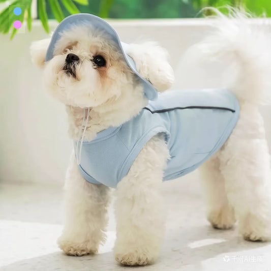 New Pet Dog Summer Vest with Cap Cooling Breathable Sun Protective UV Shirt for Dogs&Cats，Lightweight Outdoor Pet Clothes Set