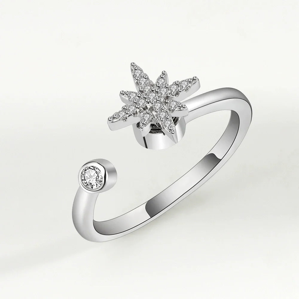 VENTFILLE 925 Sterling Silver Sunflower Diamond Zircon Rotatable Ring For Women Gift Relieve Stress Ring Jewelry Wholesale