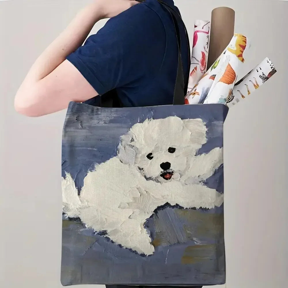 Maltese Dog Storage Bags Double-Sided Printed Canvas Tote Bag Eco-Friendly Reusable Large Capacity Handbag