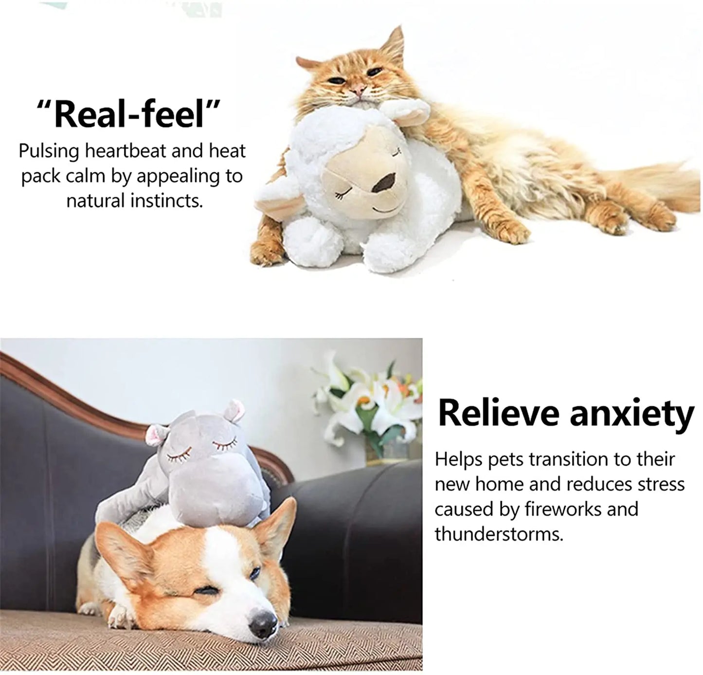Heartbeat Dog Anxiety Relief Plush Toy Pet Comfortable Behavioral Training Play Aid Tool Soft Plush Sleeping Buddy For Small Dog
