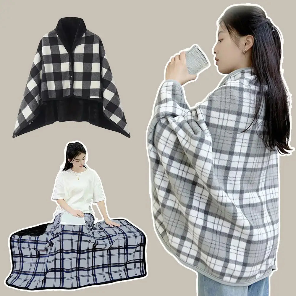 Wearable Plaid Fleece Blanket With Button Winte Warm Throws On Sofa Bed Travel Thicken Bedroom Office Air Conditioning Blanket ﻿