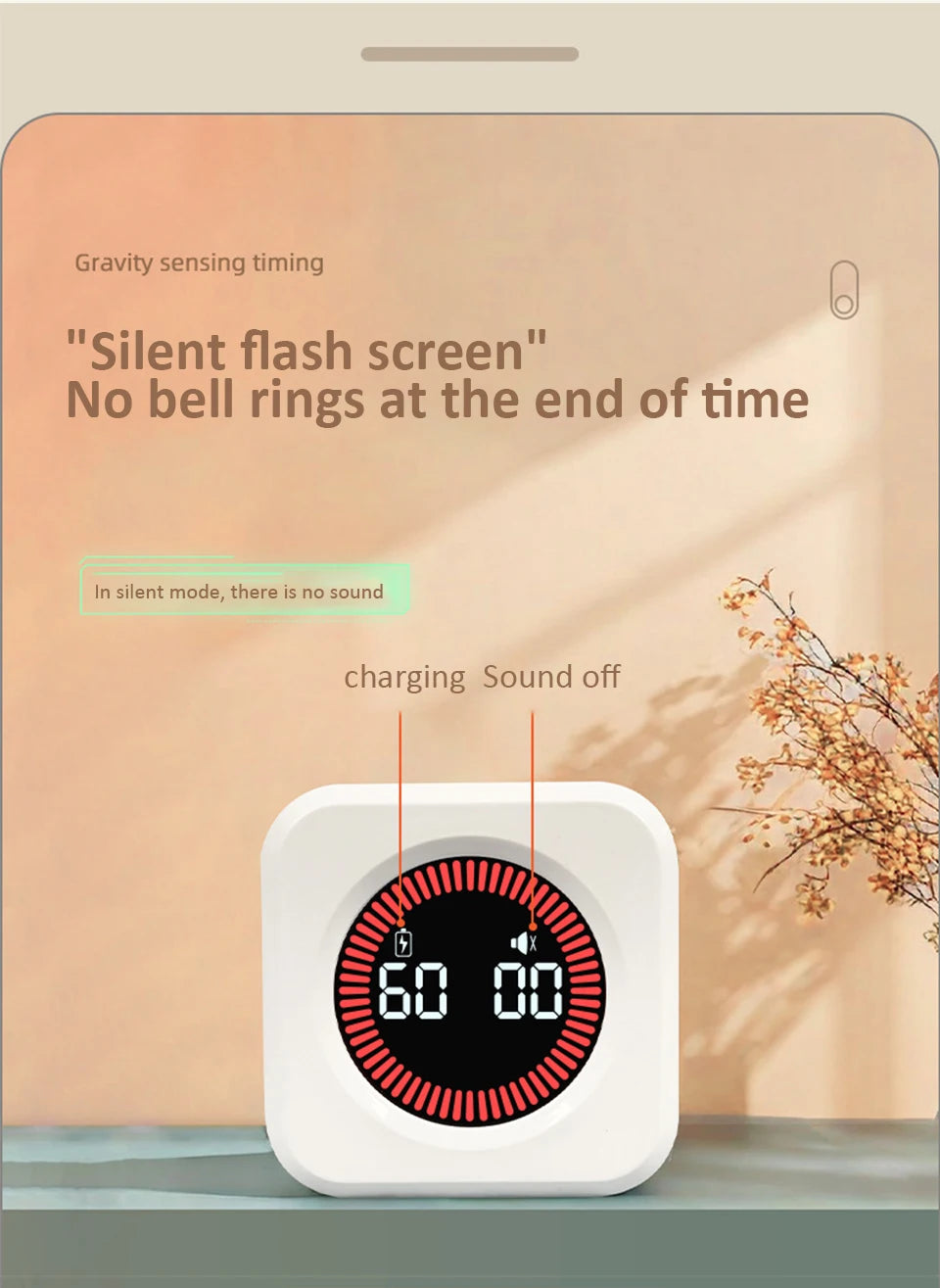Digital Visual Timer Gravity Sensor Flipping LED Display 4 Preset Time Rechargeable Mini Cube Timer for Cooking Study Shower