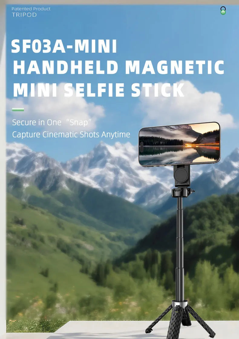 4-in-1 Multifunctional Magnetic mini Selfie Stick Wireless Bluetooth Control with 360° Rotation for Selfies Video Record