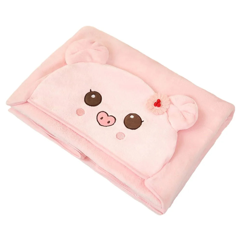 Warm Hooded Nap Blanket Cozy Cartoon Air Conditioning Blanket Folding Comfortable Thermal Blanket Ear Protection