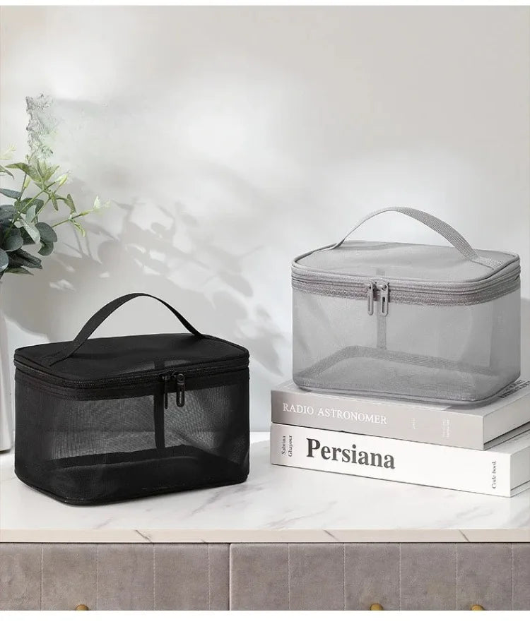 Bathroom Travel Mesh Makeup Storage Bag Cosmetics Make Up Skincare Organizer Box Plastic Container Handbag For Women Men