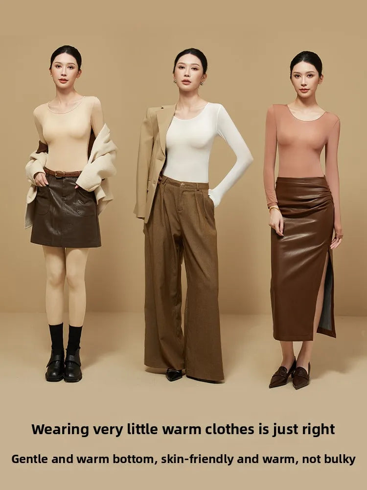 Ultra-Thin Heating Thermal Underwear Women Skin Care Skin Bottom Clothing Invisible Foundation Heattech Long Johns Set Winter