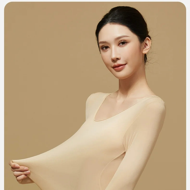 Ultra-Thin Heating Thermal Underwear Women Skin Care Skin Bottom Clothing Invisible Foundation Heattech Long Johns Set Winter