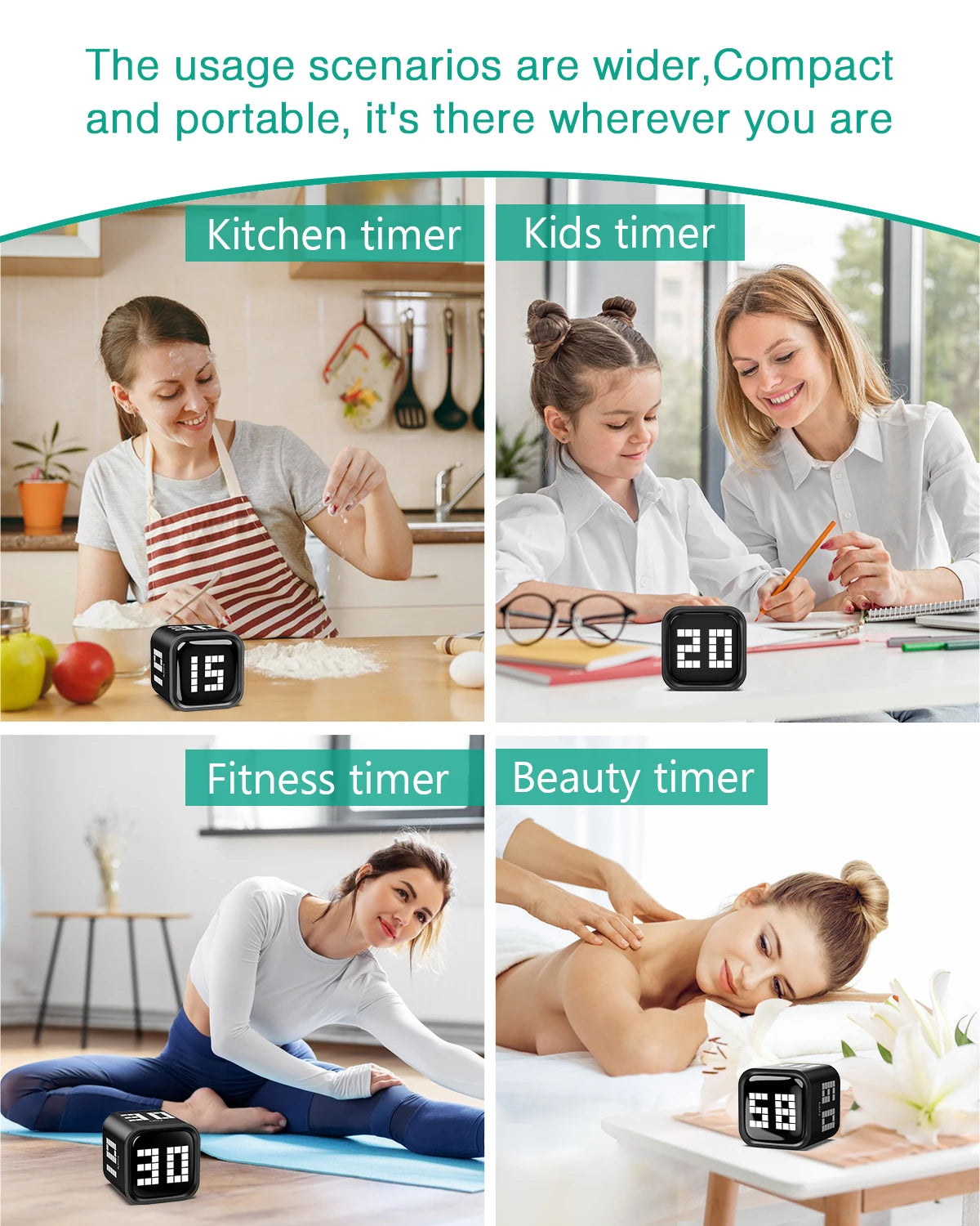 Flip Motion Digital Timer, 3 Mode Loud/Vibrate/Silent Countdown Timer, USB-C Rechargeable, for Kitchen Study Workout ADHD Focus