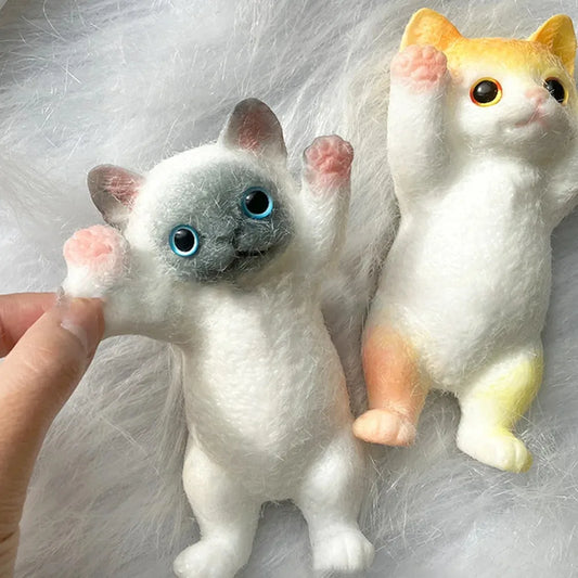 Squishy Cute Flocking Cat Stress Relief Toy, Extra Large Sensory Fidget Toys for Kids Adults Anxiety Relaxation, Squeeze Gift