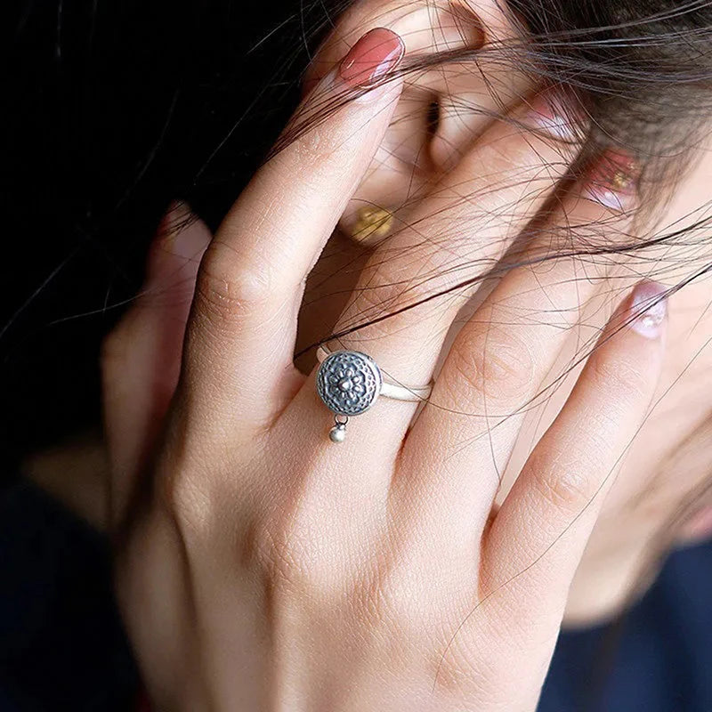 Retro Traditional Anxiety Relief Ring Adjustable Fidget Jewelry Women Gift Rotate Freely Anti Stress Anxiety Ring