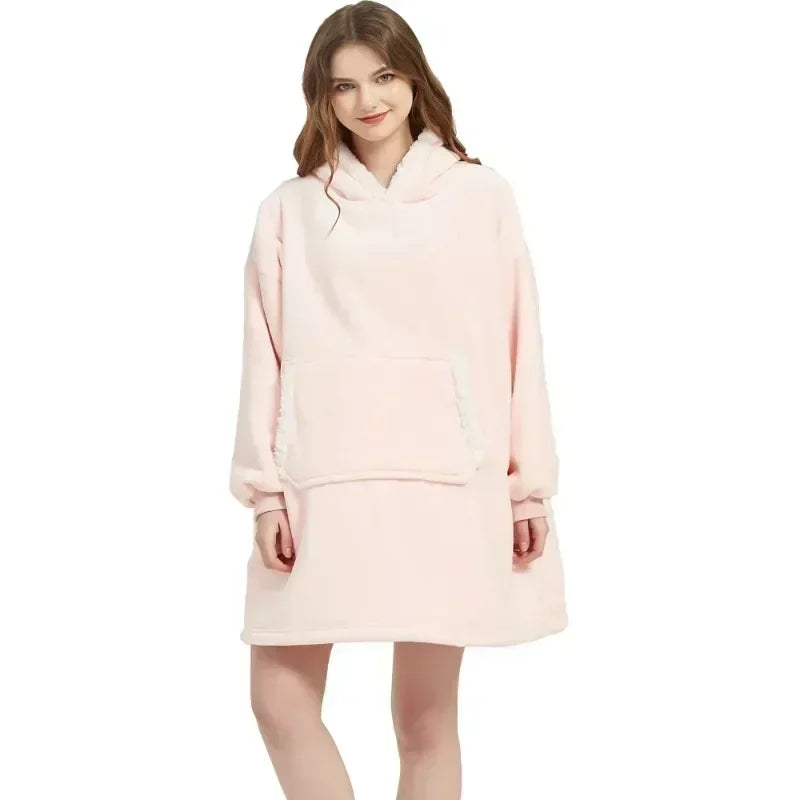 Winter Blanket Hoodie Oversized Warm Wearable Blankets 850grams Microfiber Plush Pullover Robe Fleece Blanket Sweatshirt Women