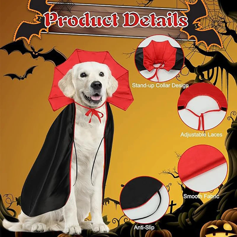 Halloween Pet Cape Costume with Bat Wings Adjustable Vampire Cloak for Puppy Kitten Dog Cat Cosplay Party Holiday Decorations
