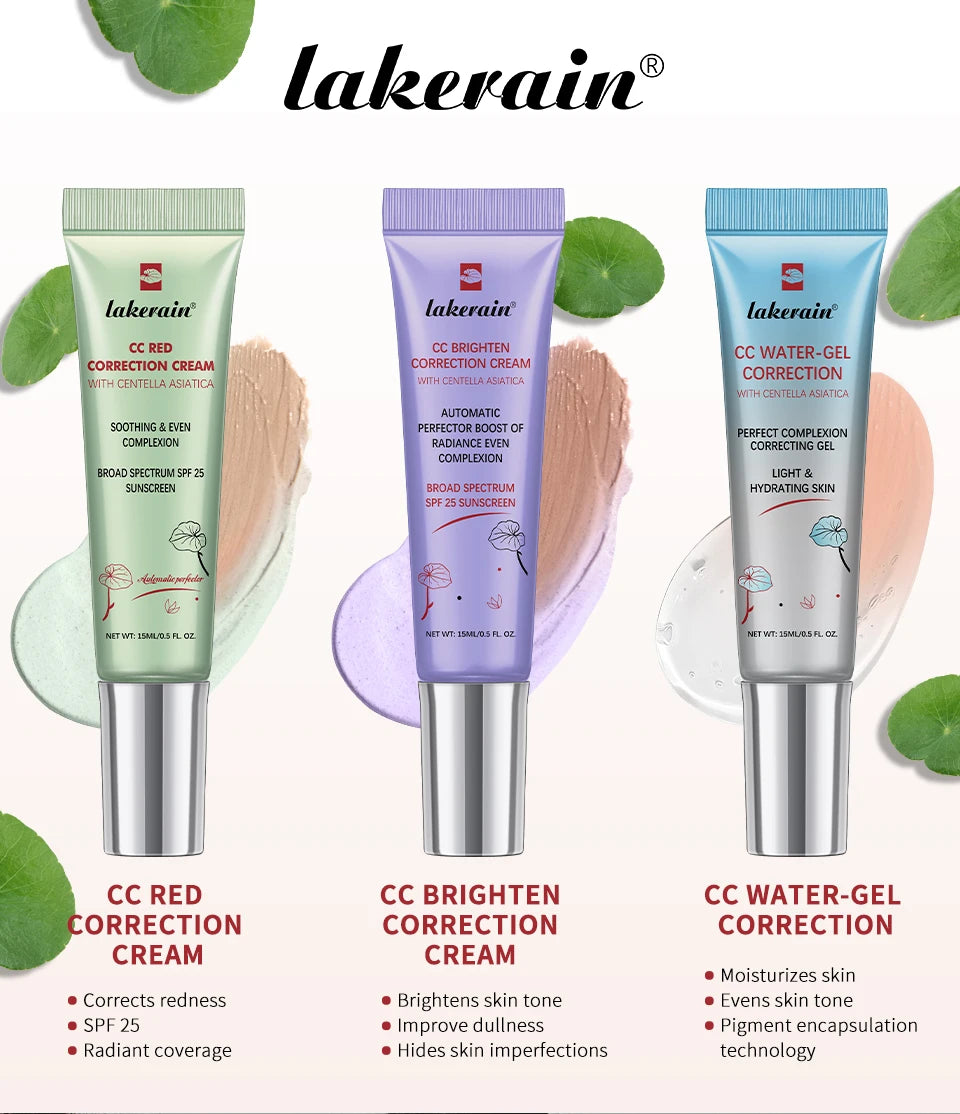 CC Red Correction Cream Liquid-Based Full Coverage Cream Waterproof Long-Lasting Correct Redness Foundation Korean Face Cosmetic