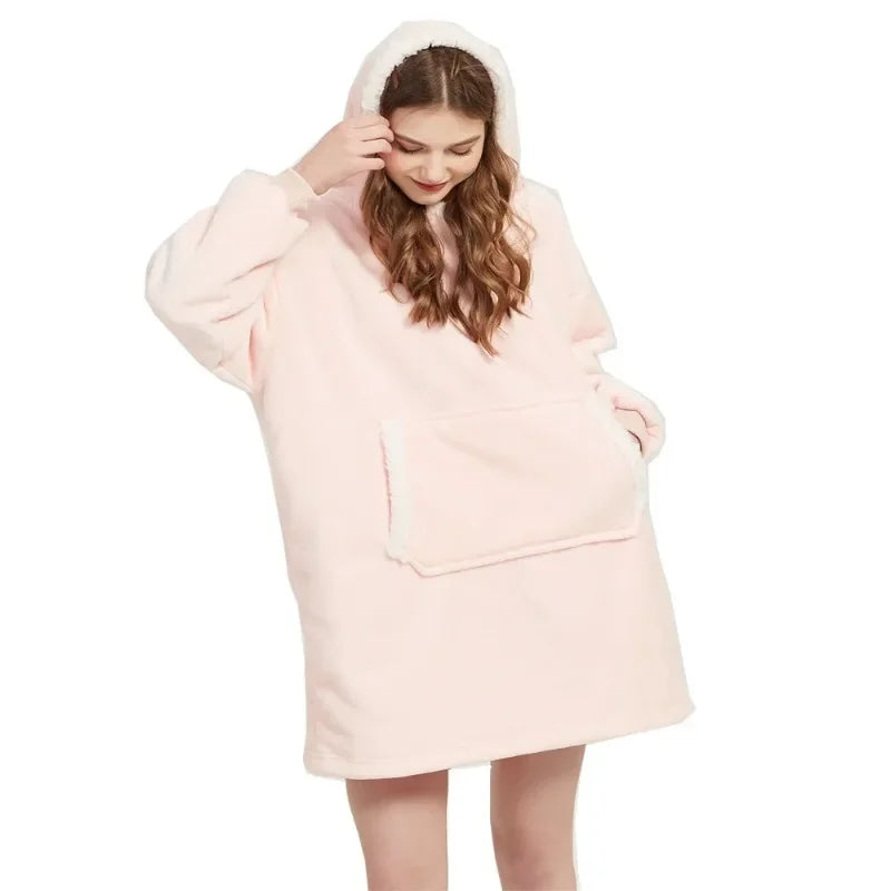 Winter Blanket Hoodie Oversized Warm Wearable Blankets 850grams Microfiber Plush Pullover Robe Fleece Blanket Sweatshirt Women