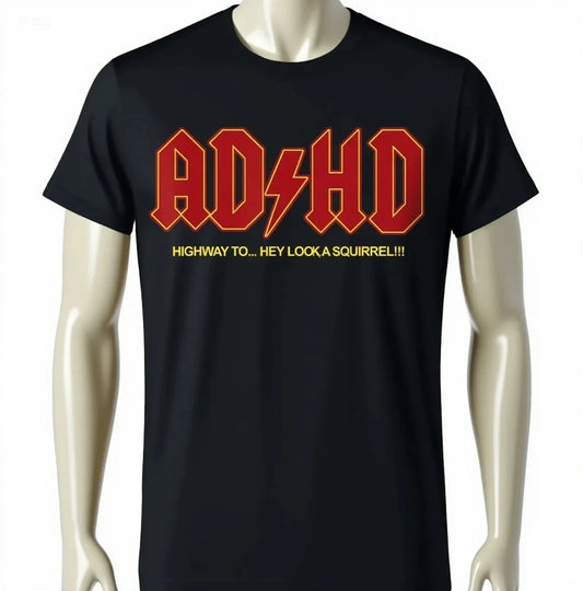 Vintage ADHD Funny Hey Look Squirrel ADHD T-shirt Pure Cotton Round Neck Fashion Casual Sports Woman Man Summer T-shirt