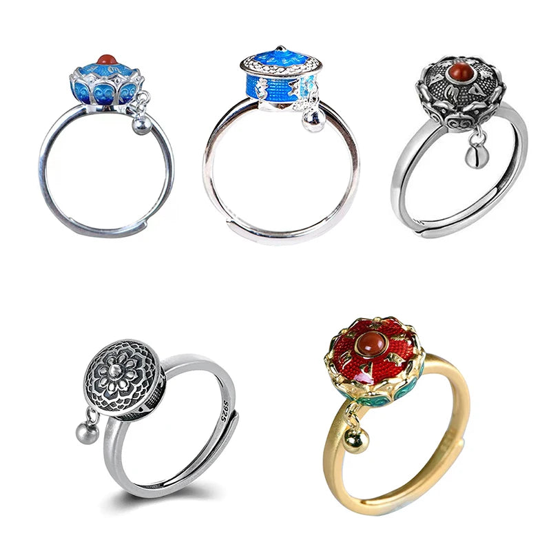 Retro Traditional Anxiety Relief Ring Adjustable Fidget Jewelry Women Gift Rotate Freely Anti Stress Anxiety Ring