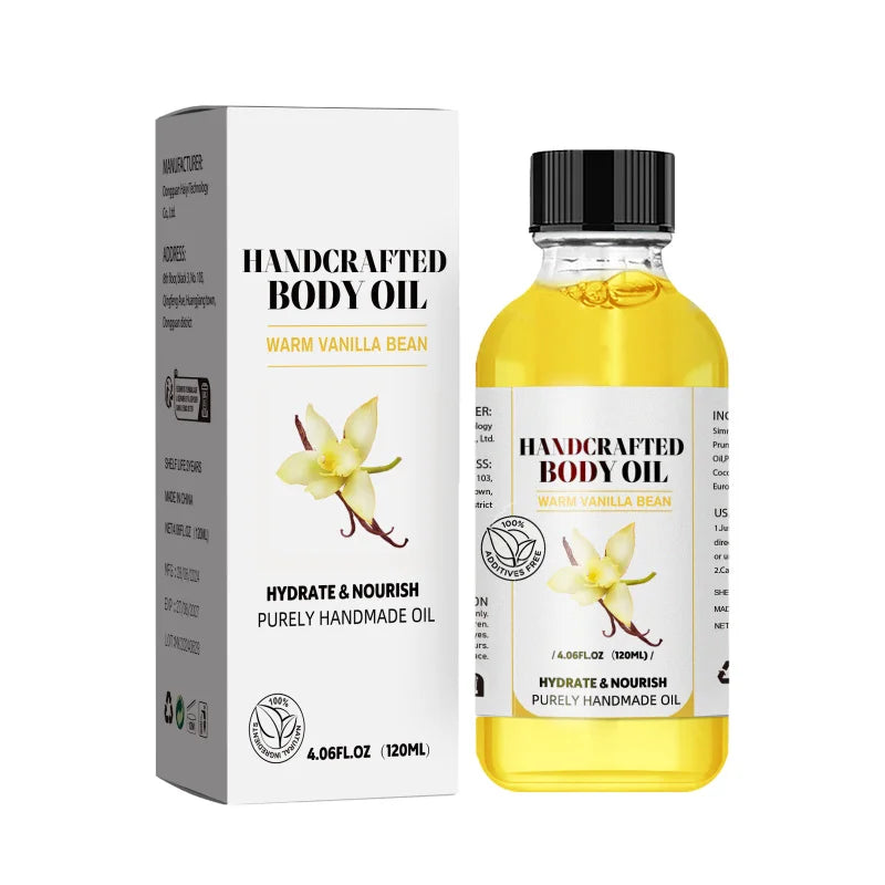 Stress Relief Body Oil with Vanilla - Deeply Moisturizes & Soothes Muscles, Herbal Formula for Relaxing Bath & Massage.
