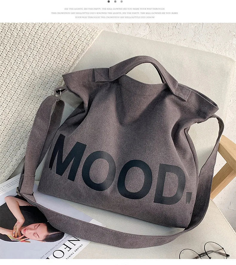 Letters solid color printing canvas large bag models tide  Unisex with the same canvas crossbody large capacity Tote bag