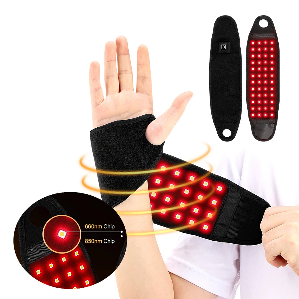 Red Light Therapy Strap 48 660nm & 850nm Wristband Brace LED Infrared Heating Pad Hand Carpal Tunnel Wrist Muscle Relieve Belt