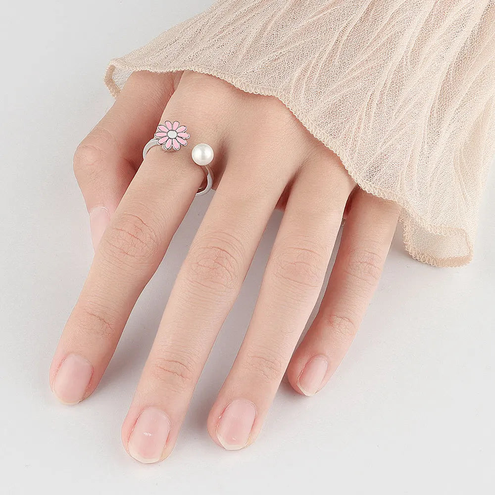 VENTFILLE 925 Sterling Silver Sunflower Diamond Zircon Rotatable Ring For Women Gift Relieve Stress Ring Jewelry Wholesale