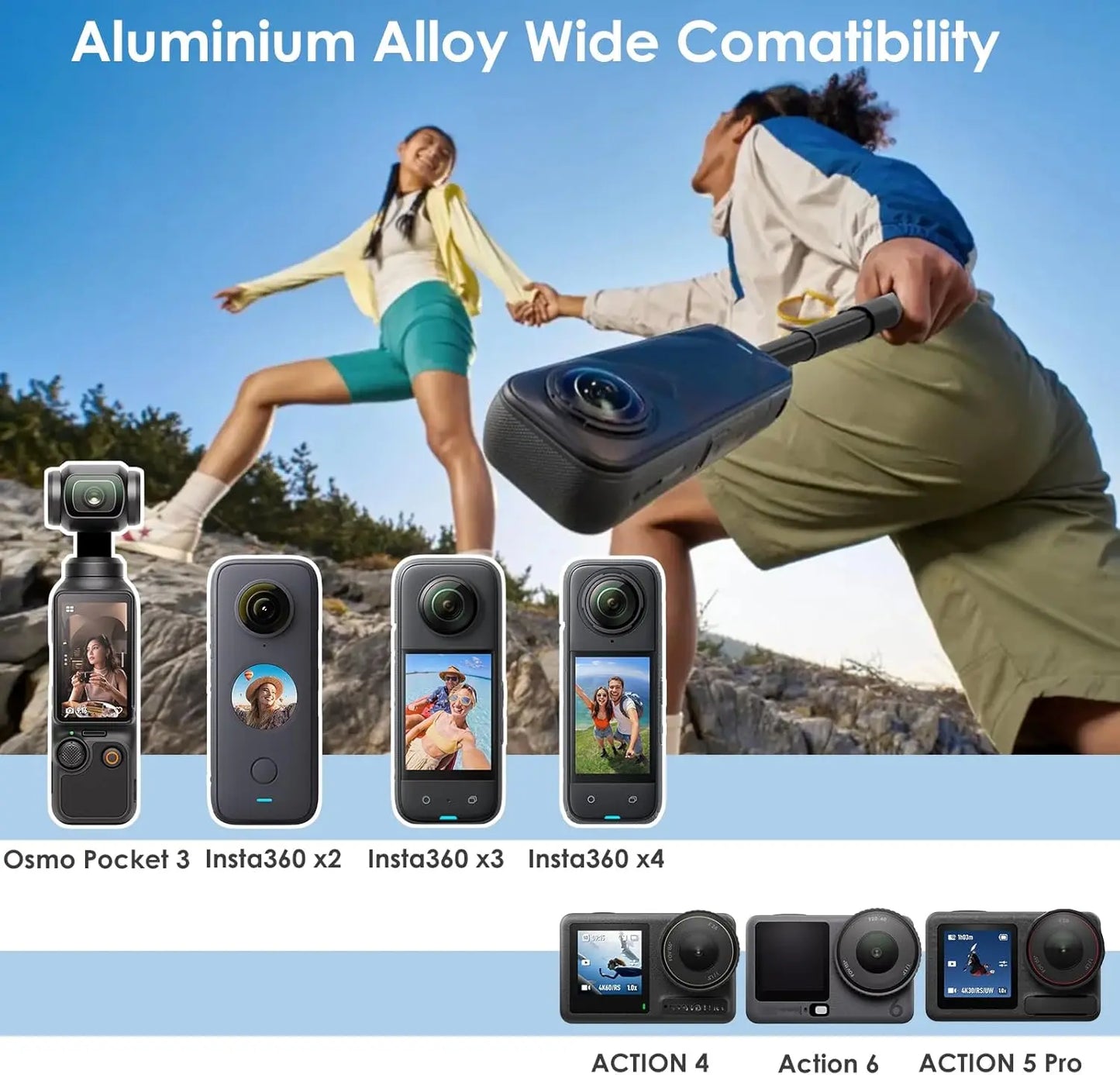 Invisible Selfie Stick 70cm Long Selfie Stick,Fit for Insta360X5. X4, X3, ONE X2, ONE R, ONE X, 1/4”Screw Mount Cameras