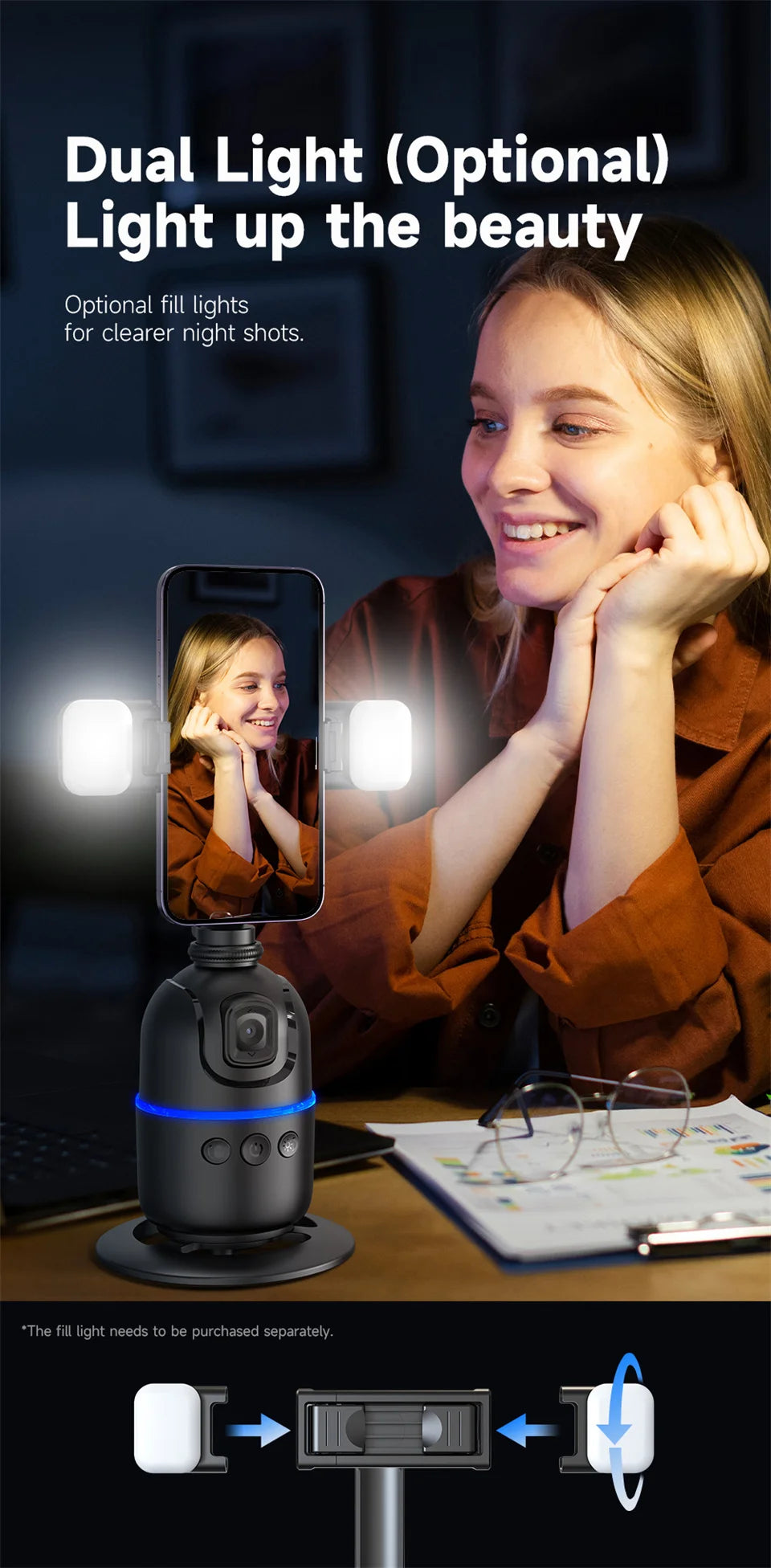 FANGTUOSI AI Smart Gimbal 360° Selfie Stick Auto Face Tracking Gimbal Rotation For Smartphone video Vlog Stabilizer Phone Holder