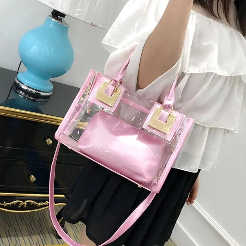 Transparent Jelly Crossbody Bag PVC Designer Square Summer Beach Handbag Large Capacity Adjustable Strap Shoulder Messenger Bag