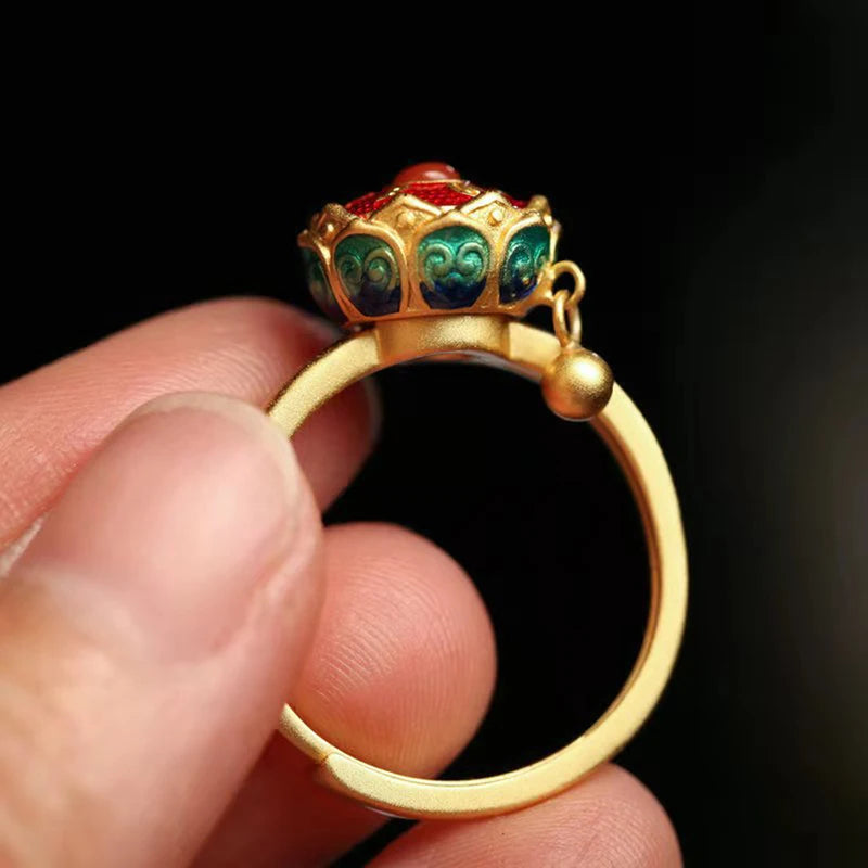 Retro Traditional Anxiety Relief Ring Adjustable Fidget Jewelry Women Gift Rotate Freely Anti Stress Anxiety Ring