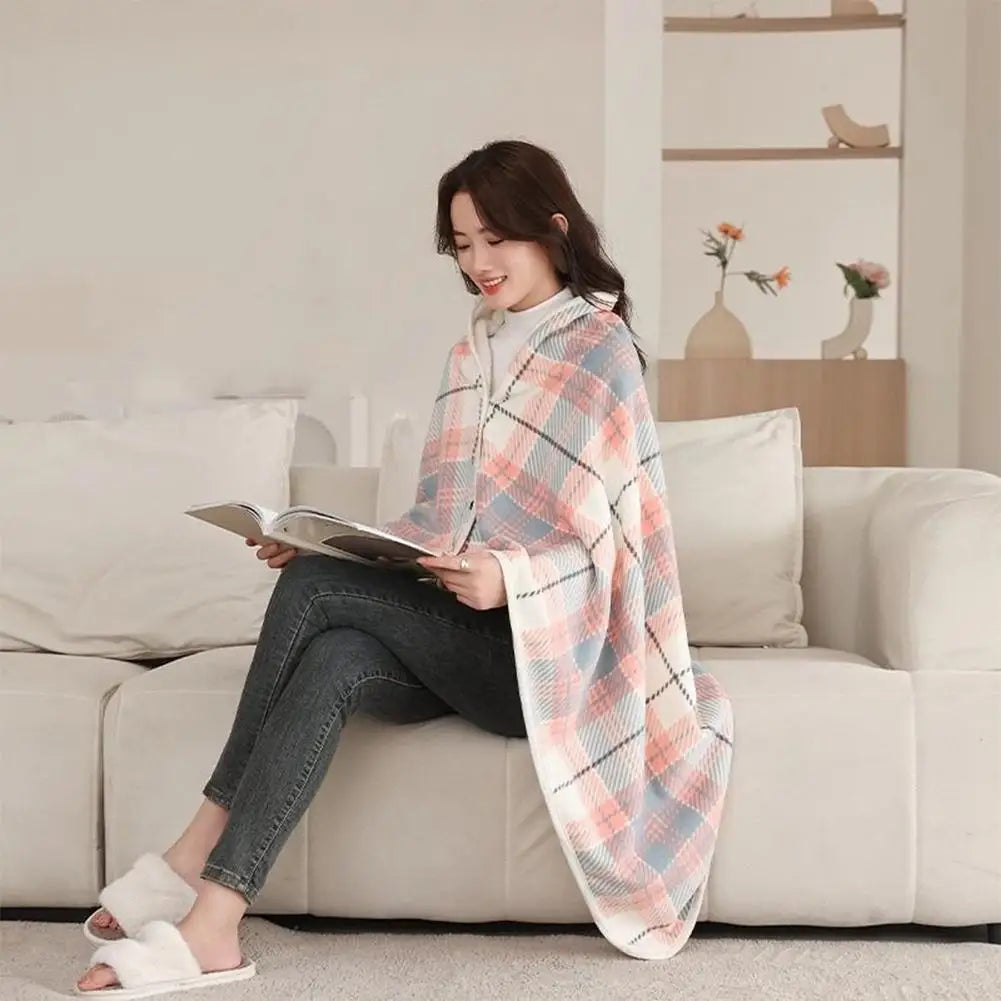 Wearable Plaid Fleece Blanket With Button Winte Warm Throws On Sofa Bed Travel Thicken Bedroom Office Air Conditioning Blanket ﻿