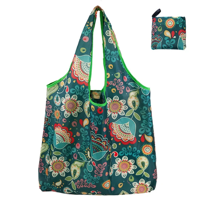 1pc Reusable Shopping Bags Women Foldable Tote Bag Portable Cloth Eco Grocery Bag Folding Large Capacity Fruit Vegetable Handbag