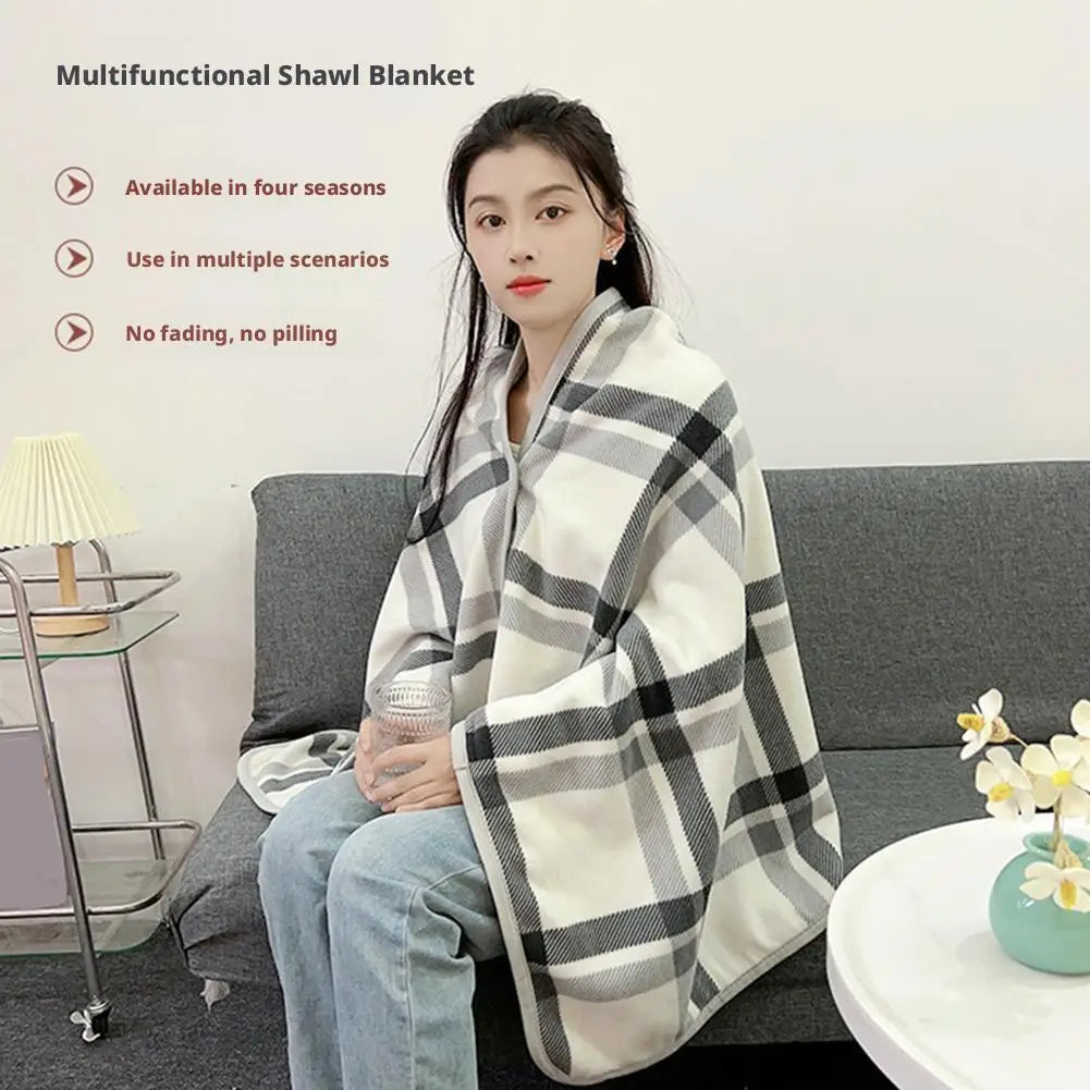 Wearable Plaid Fleece Blanket With Button Winte Warm Throws On Sofa Bed Travel Thicken Bedroom Office Air Conditioning Blanket ﻿