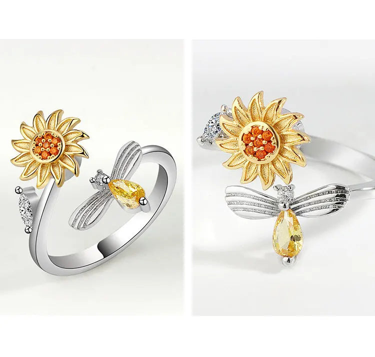 VENTFILLE 925 Sterling Silver Sunflower Diamond Zircon Rotatable Ring For Women Gift Relieve Stress Ring Jewelry Wholesale