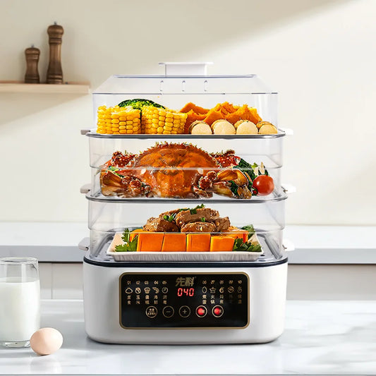 Electric Steamer Multi-Functional Three-Layer Breakfast Maker with Large Capacity, Keep Warm, Pre-Set Timer