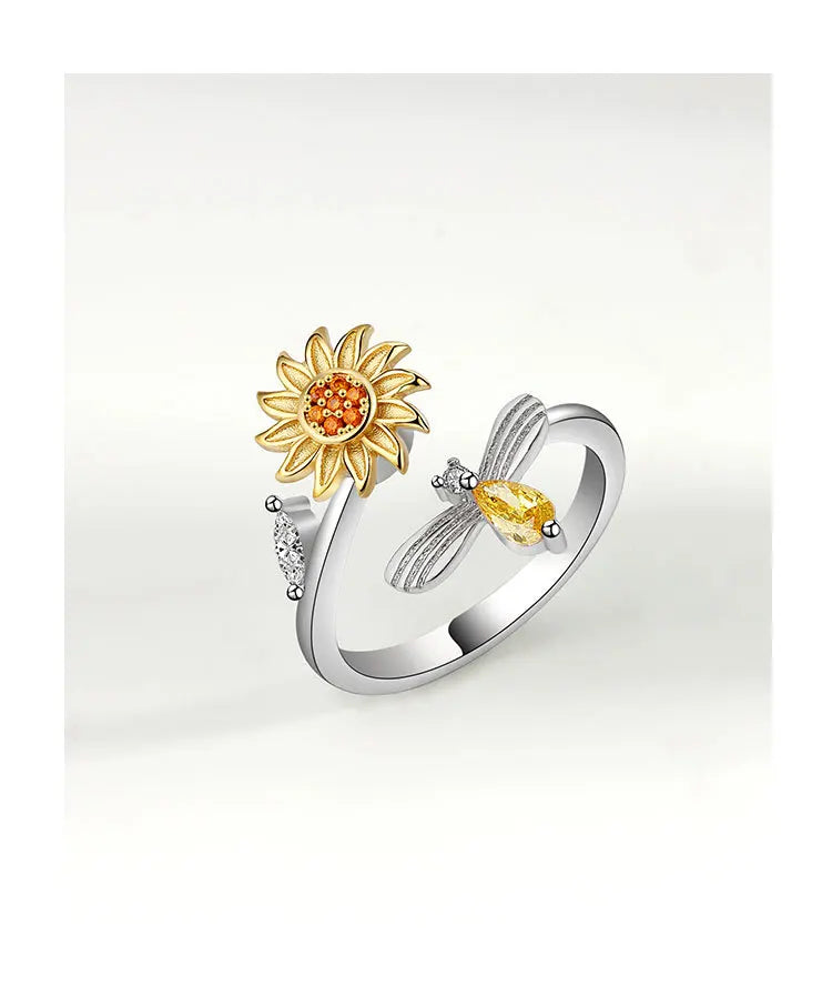 VENTFILLE 925 Sterling Silver Sunflower Diamond Zircon Rotatable Ring For Women Gift Relieve Stress Ring Jewelry Wholesale