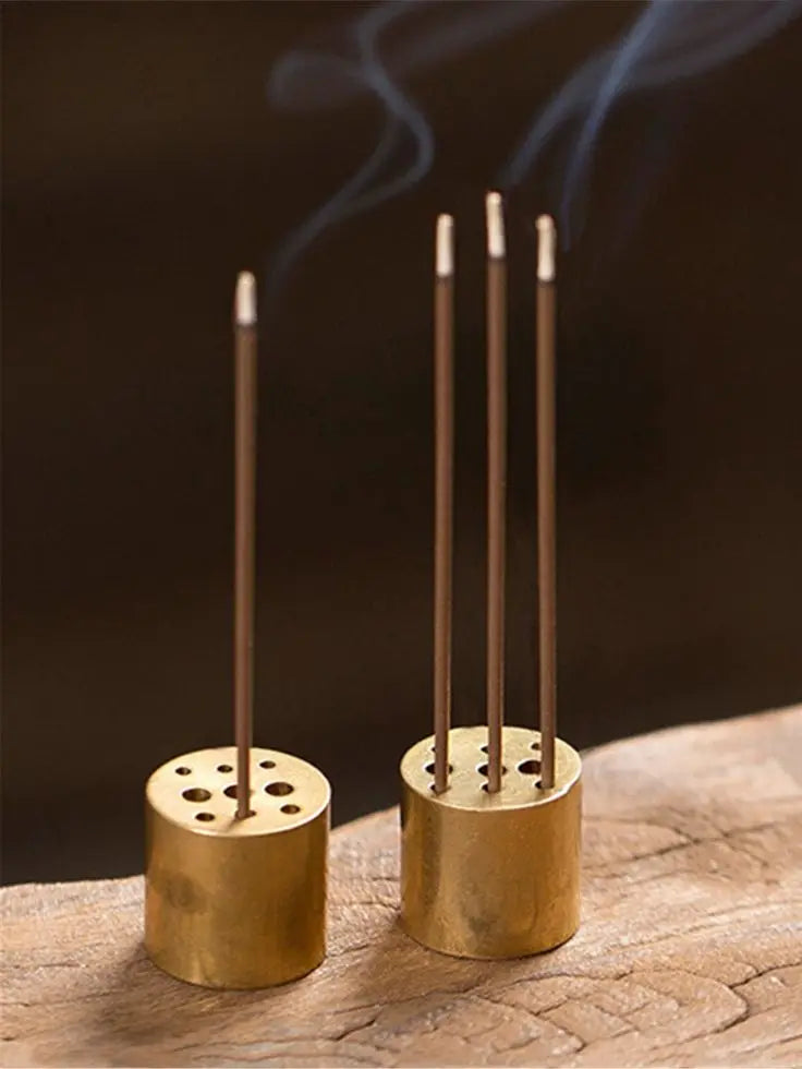 Premium Solid Brass Incense Burner Multi-Hole Stick Holder with Round Ash Catcher Tray for Home Fragrance and Meditation