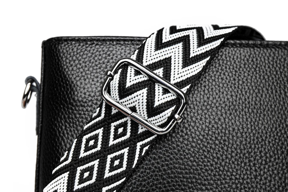 100% Genuine Leather Crossbody Bag Women Fashion Wide Strap Shoulder Bag Ladies Cowhide Messenger Bag Small Handbag and Purse