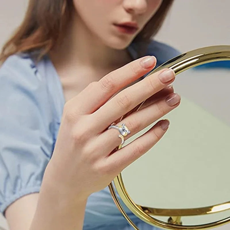Cute Cartoon Cat Anxiety Relieve Spinner Rings Kitten Animal Anxiety Relieve Open Adjustable Fidget Ring Rotate Freely Jewelry