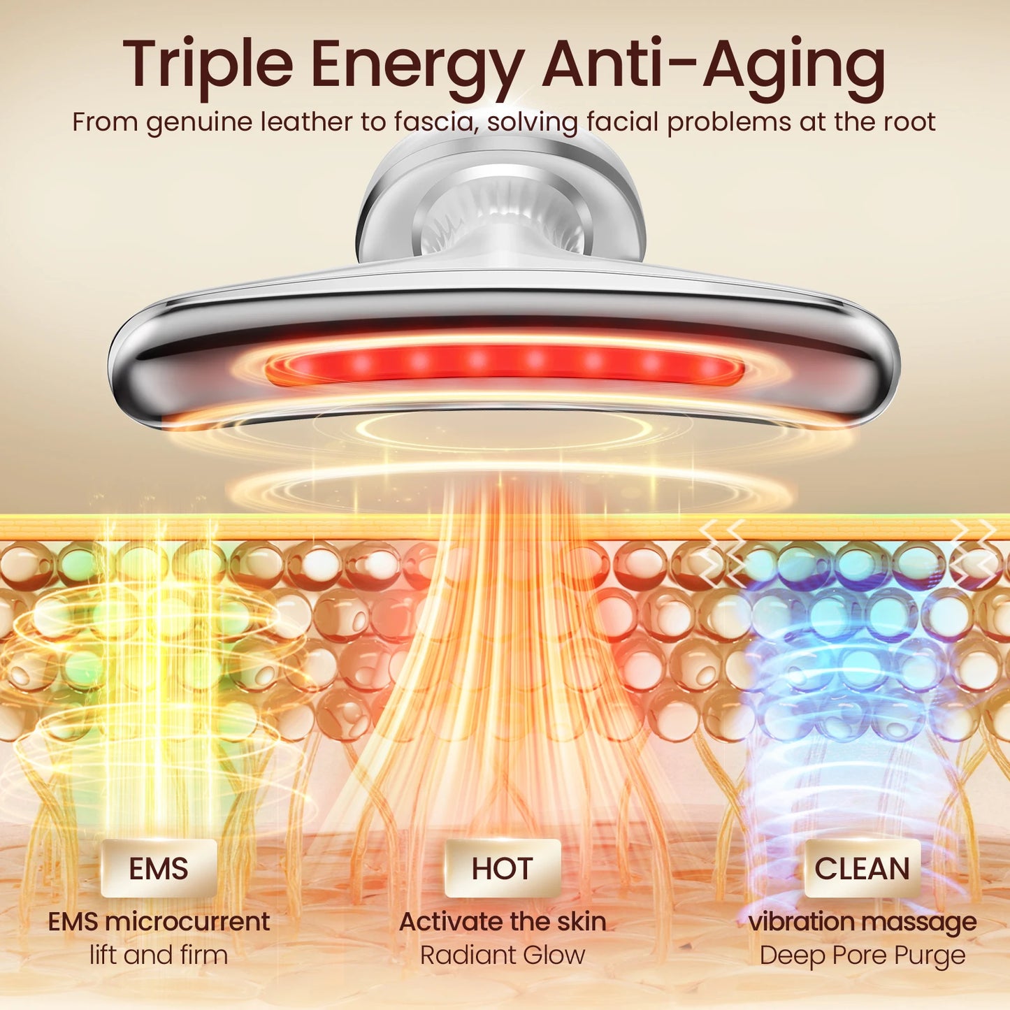 Face and Neck Massager, Handheld Red Light Therapy for Face -7 Color LED Facial Beauty Device with 3 Beauty Modes