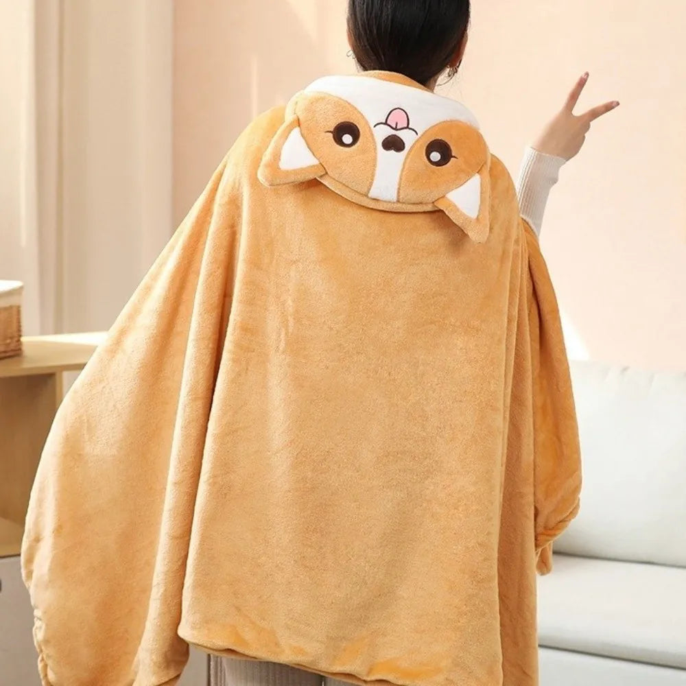 Warm Hooded Nap Blanket Cozy Cartoon Air Conditioning Blanket Folding Comfortable Thermal Blanket Ear Protection