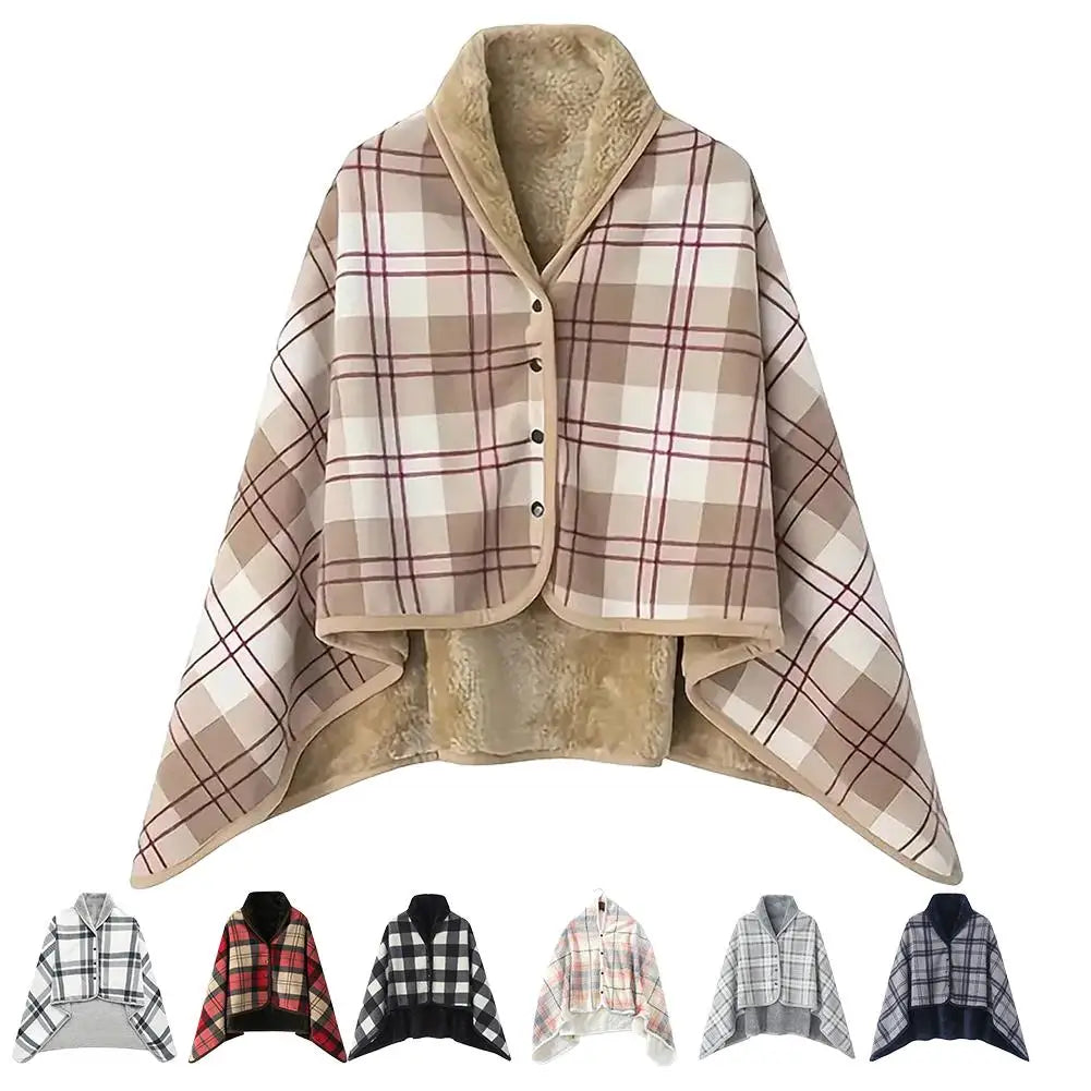 Wearable Plaid Fleece Blanket With Button Winte Warm Throws On Sofa Bed Travel Thicken Bedroom Office Air Conditioning Blanket ﻿