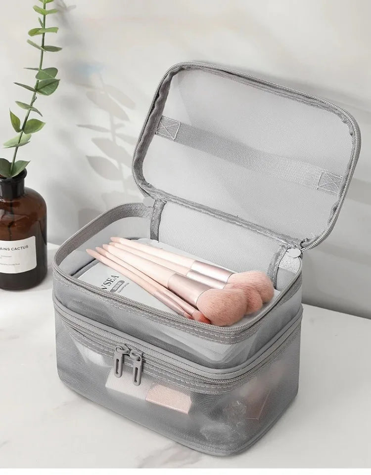 Bathroom Travel Mesh Makeup Storage Bag Cosmetics Make Up Skincare Organizer Box Plastic Container Handbag For Women Men