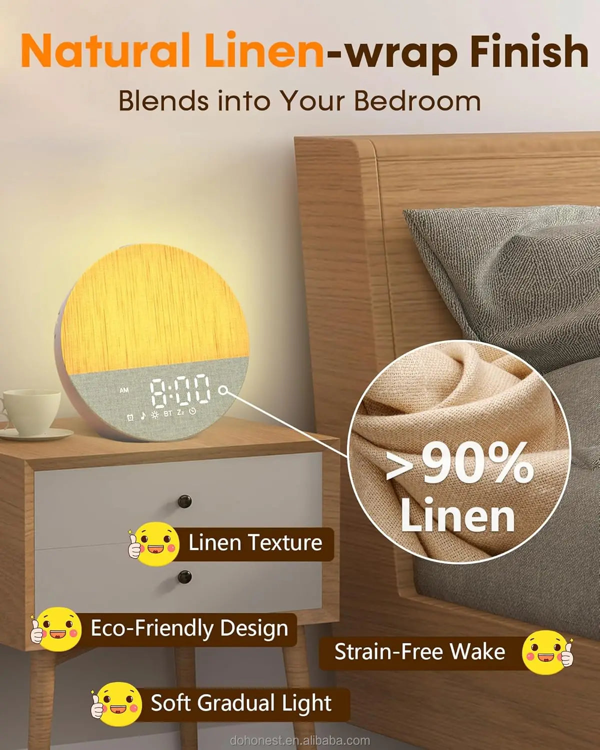 Sunrise Alarm Clock with White Noise, Gradual Wake-up Light, Anxiety Relief, Dimmable Bluetooth Memory, 30 Sleep Sounds