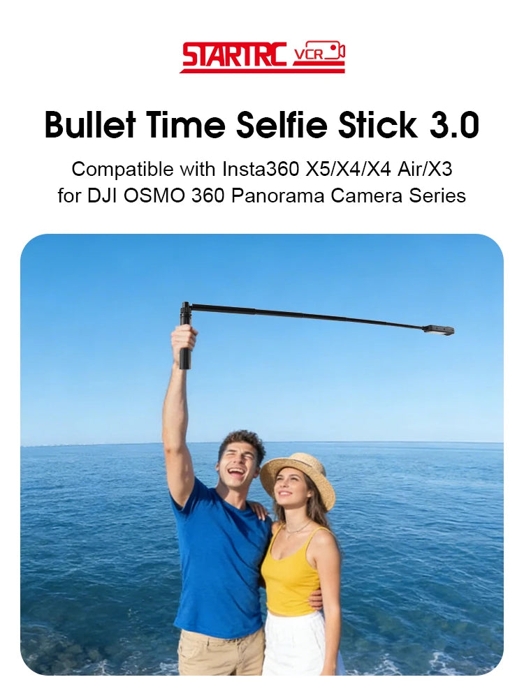 3-in-1 Bullet Time Selfie Stick Tripod for Insta360 X5 X4 Invisible Pole 75°/90° Rotatable with Wireless Remote for Vlog Travel