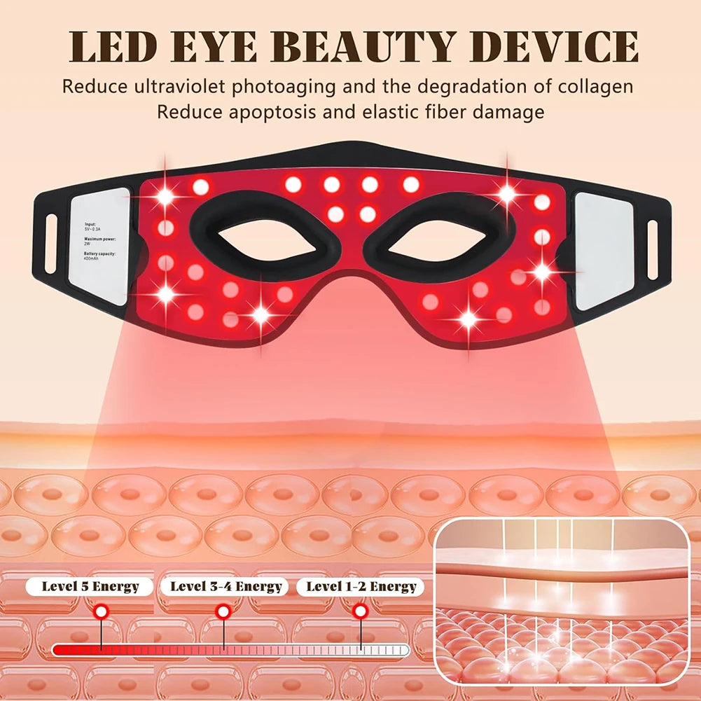 LED Eye Mask LED Red Infrared Light Therapy 630nm 850nm with 5 Modes Adjust Massage for Relieve Eye Bag Dark Circle Massages