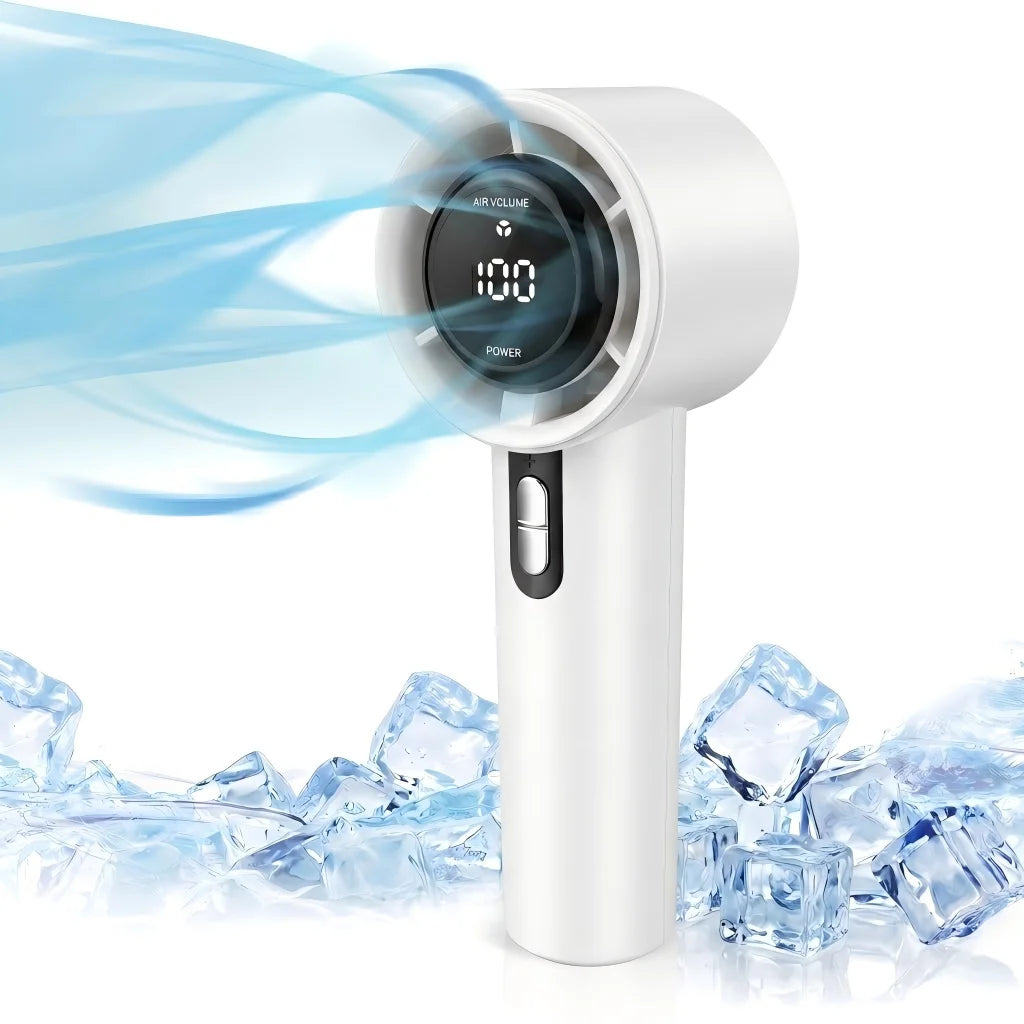 Mini Portable Hand Fan LED Display High Speed Rechargeable Turbo Fan Outdoor Camping Travel Makeup Desk Air Cooler