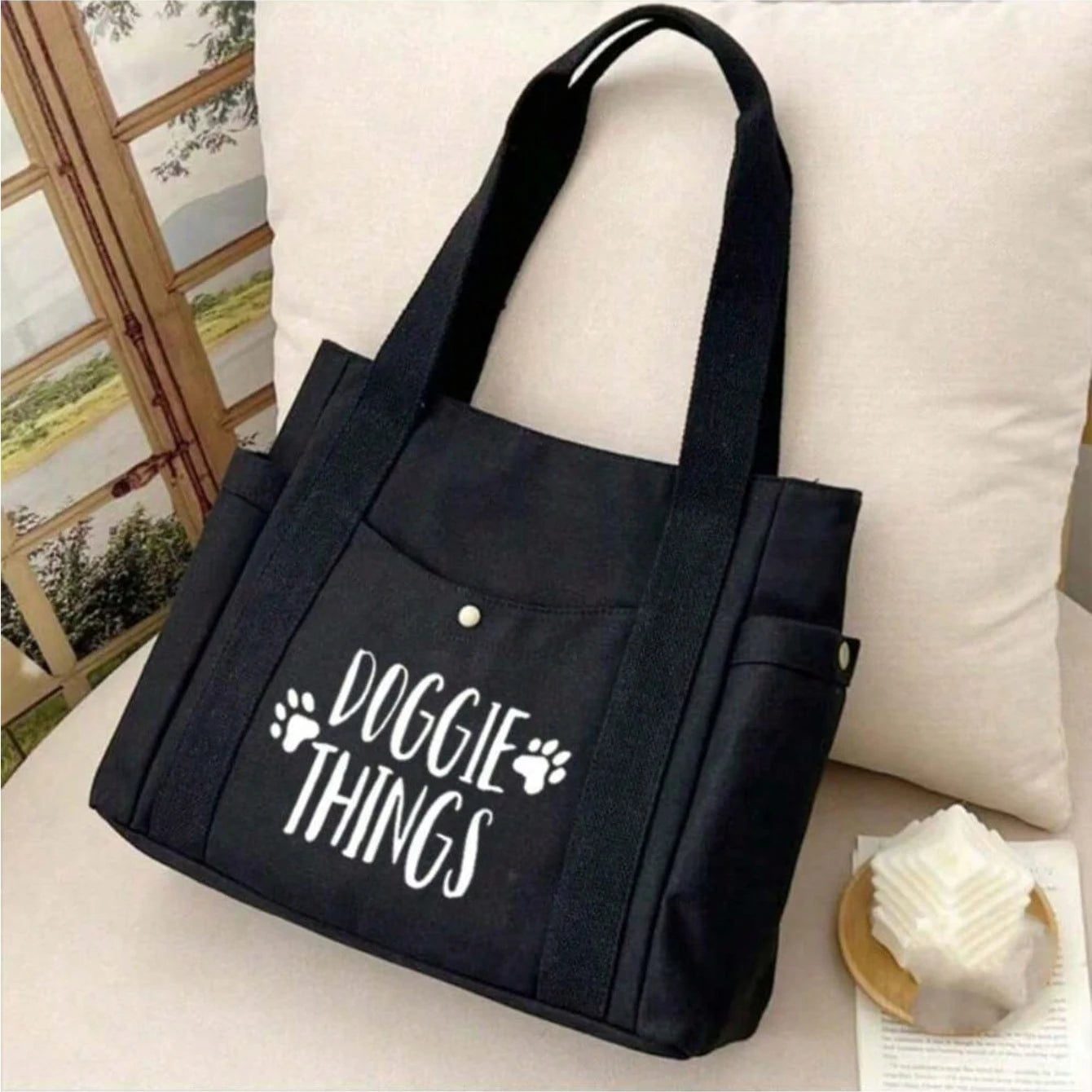 Doggie Things Print Handbag Large Capacity Women's Tote Bag Multi-Pocket Shoulder Backpack Suitable For Work, School, Travel